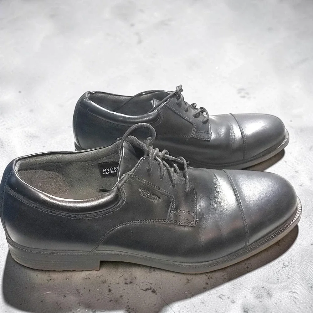 Rockport Mens Hydro Shield Waterproof Cap Toe Shoes Black Leather A12923 11.5M